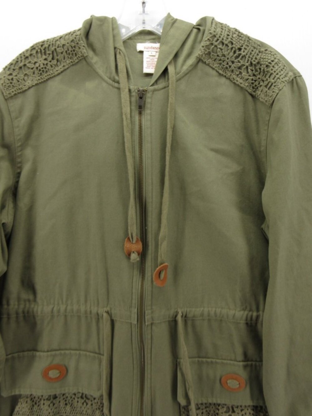 Sundance Jacket Large Olive Hoodie Crochet Lace Utility Full Zip * - Picture 2 of 12